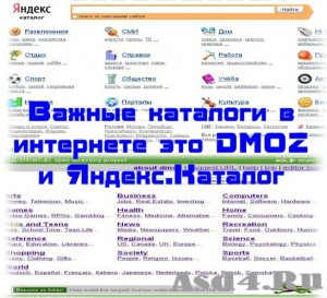 Важные каталоги в интернете это DMOZ и Яндекс.Каталог